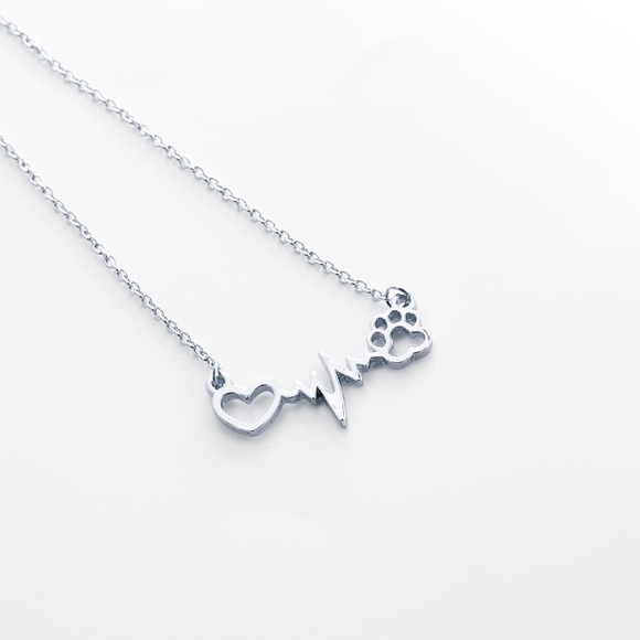 Silver Gold Heartbeat Paw Necklace Dog Cat Lover - Picture 7 of 7
